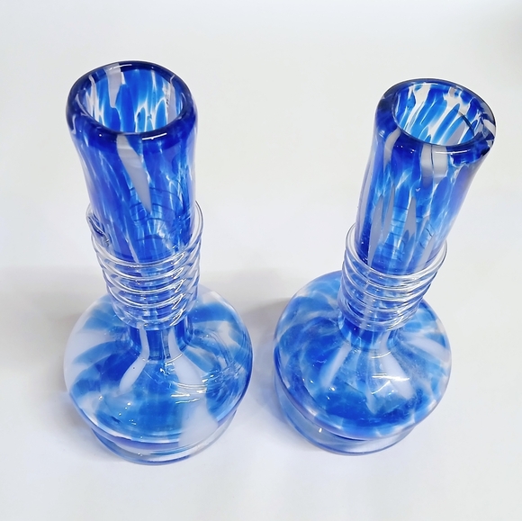 Vintage Blue and White Blown Glass Vases - Picture 2 of 3